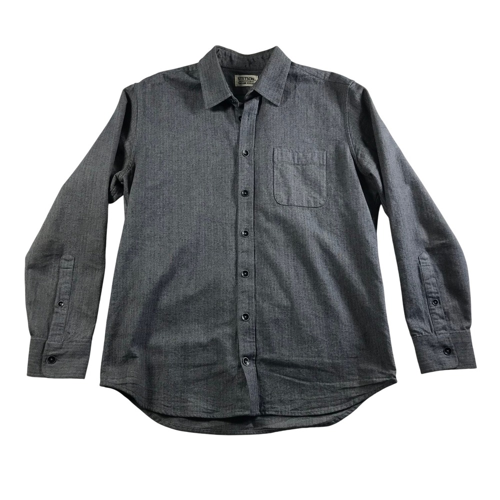 Stetson x Taylor Stitch Mens Grey Herringbone Organic Cotton Shirt Size 42 L